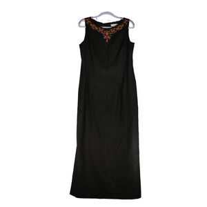 Jessica Howard Linen Blend Maxi Dress Womens Size 10 Black Beaded Lined Boho